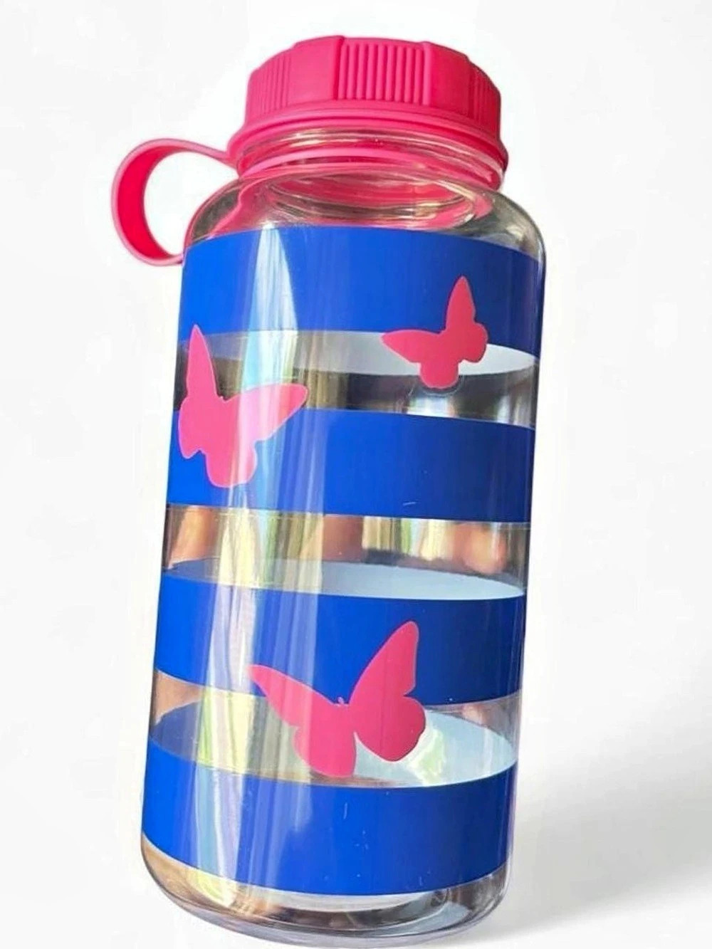 official dolly parton blue stripe pink butterfly retro wide mouth water bottle 🦋
